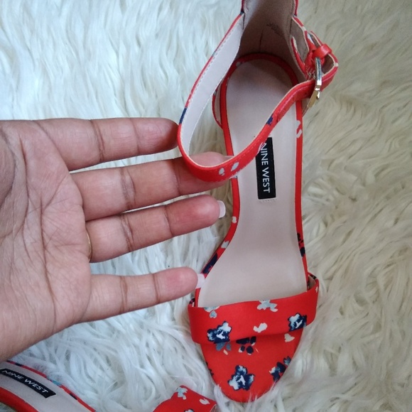 Nine West Floral Red Strappy Heels - Picture 2 of 6